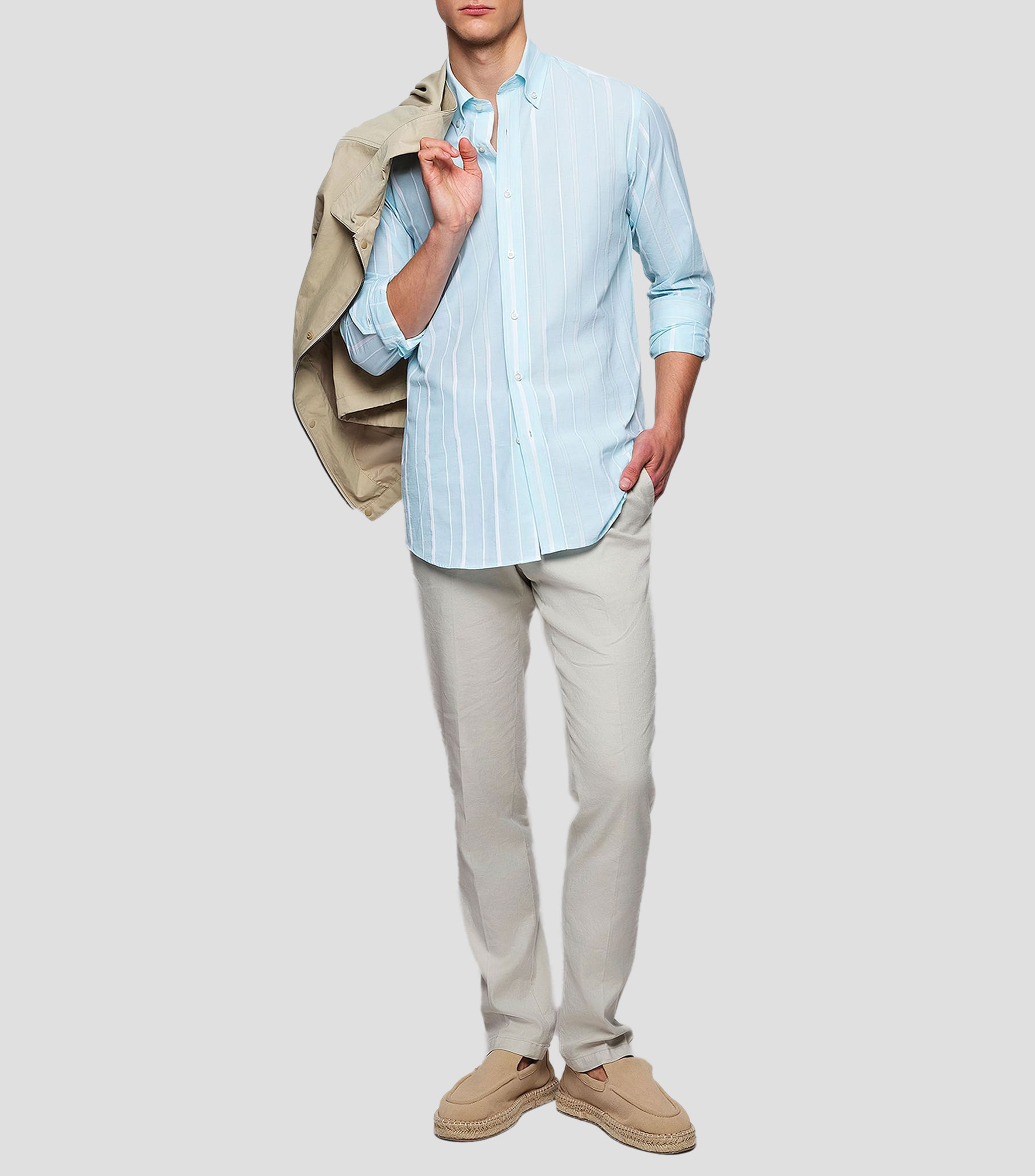 Camisa de rayas con manga larga Hombre